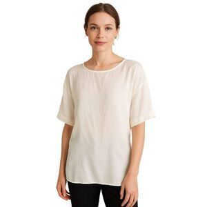 J. Crew Blouse Shirt Top Cream Sheer Front SHORT SLEEVE Women's WOMAN'S Medium